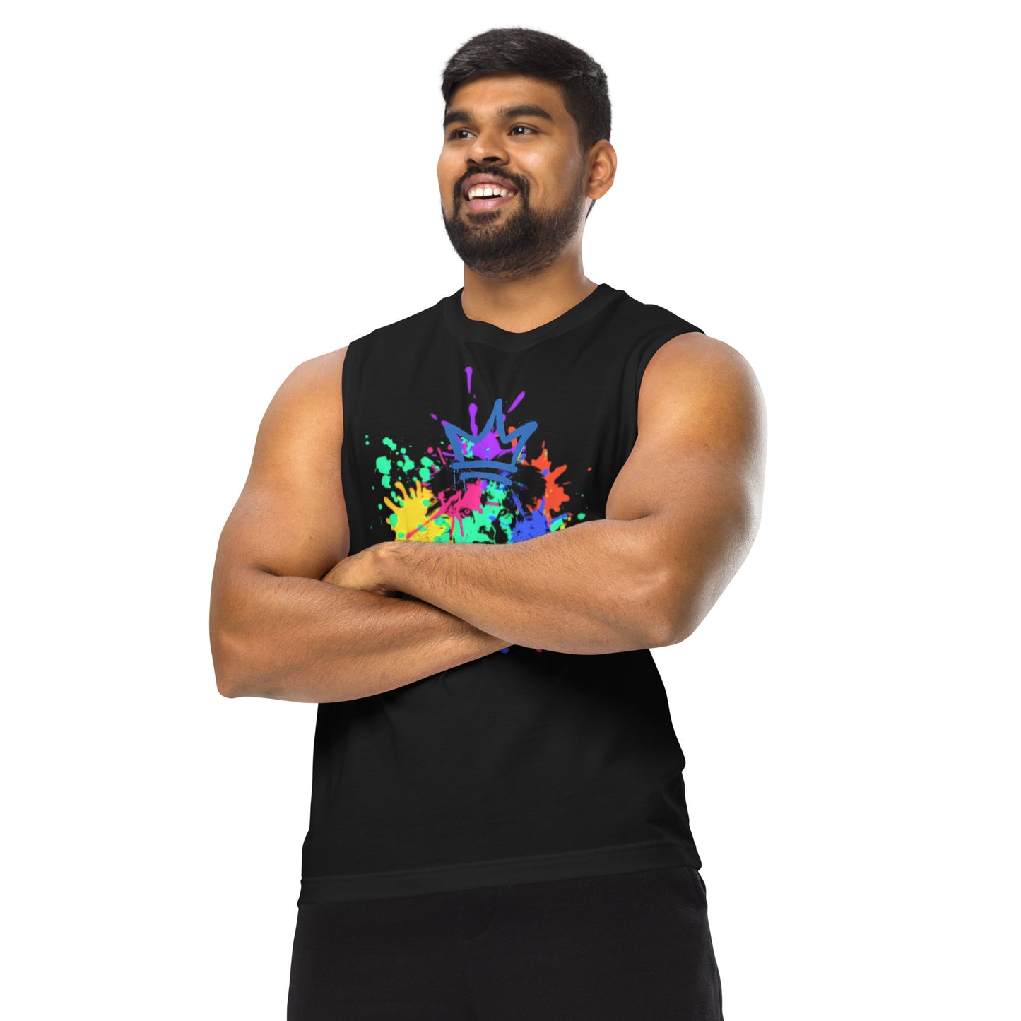 Crowned Lion, Splash Background, Blue Royal, Muscle Shirt