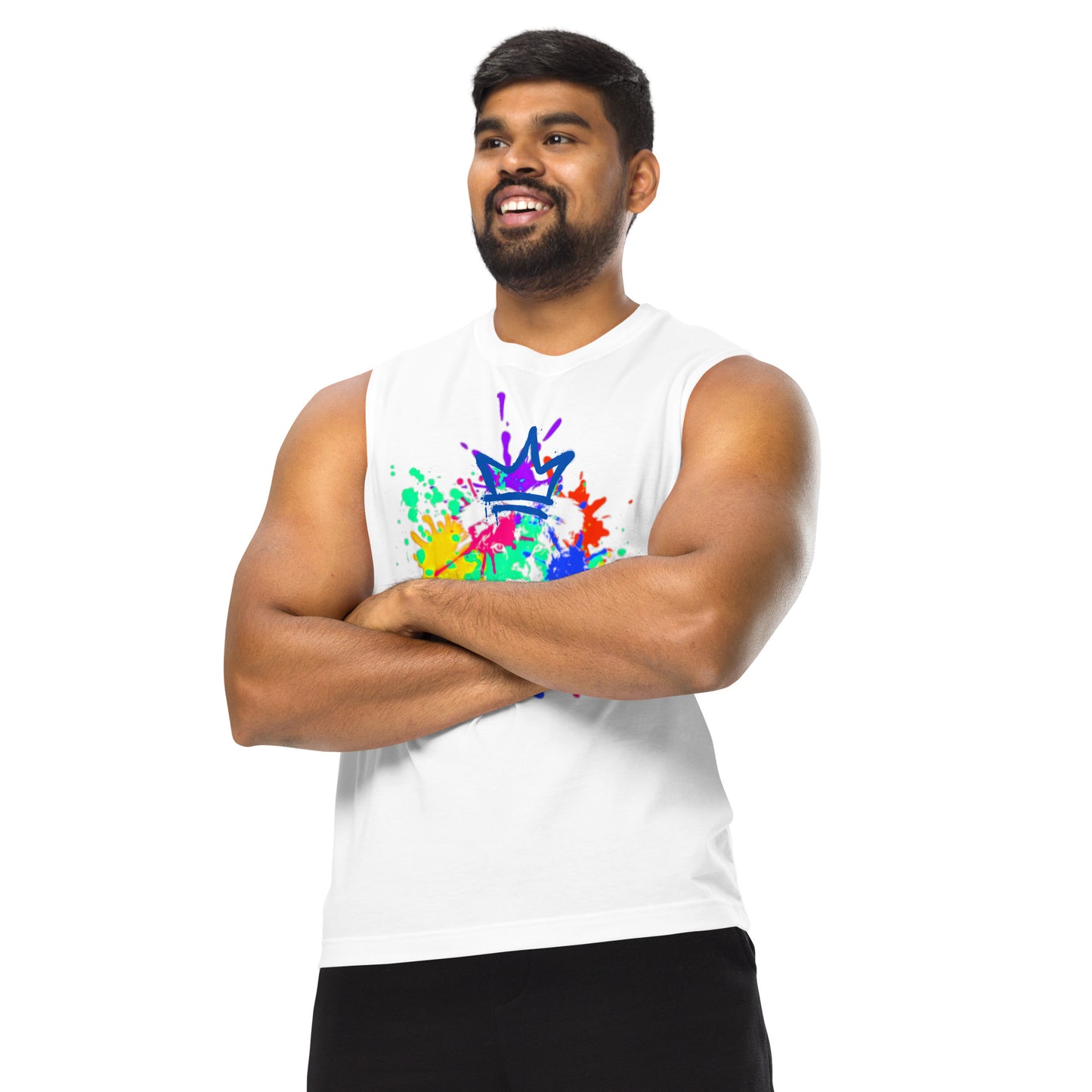 Crowned Lion, Splash Background, Blue Royal, Muscle Shirt