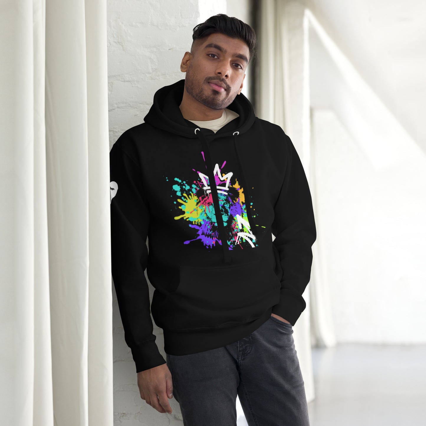 Crowned Lion, Splash Background, Grape, Unisex Hoodie