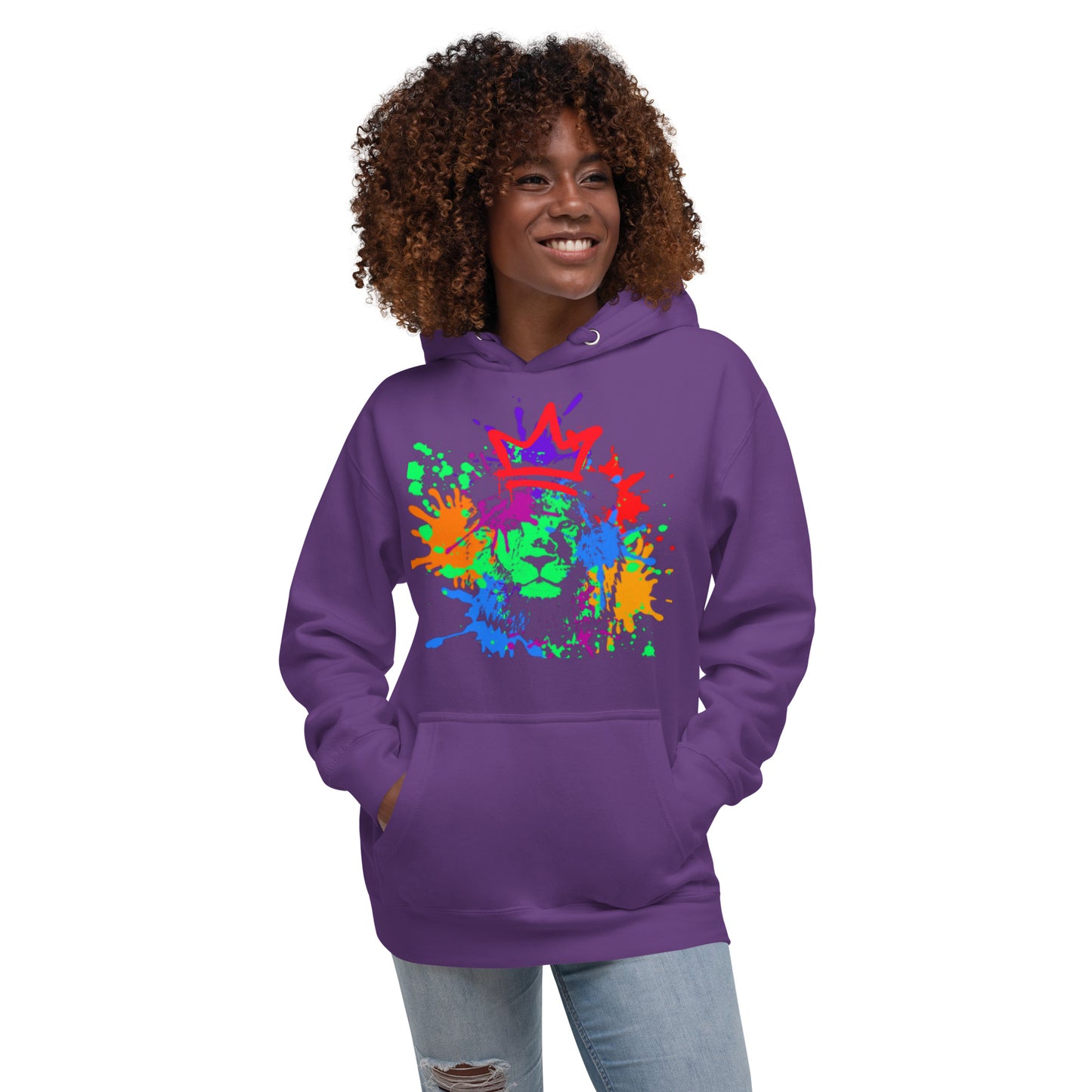 Crowned Lion, Splash Background, Pomegranate, Unisex Hoodie