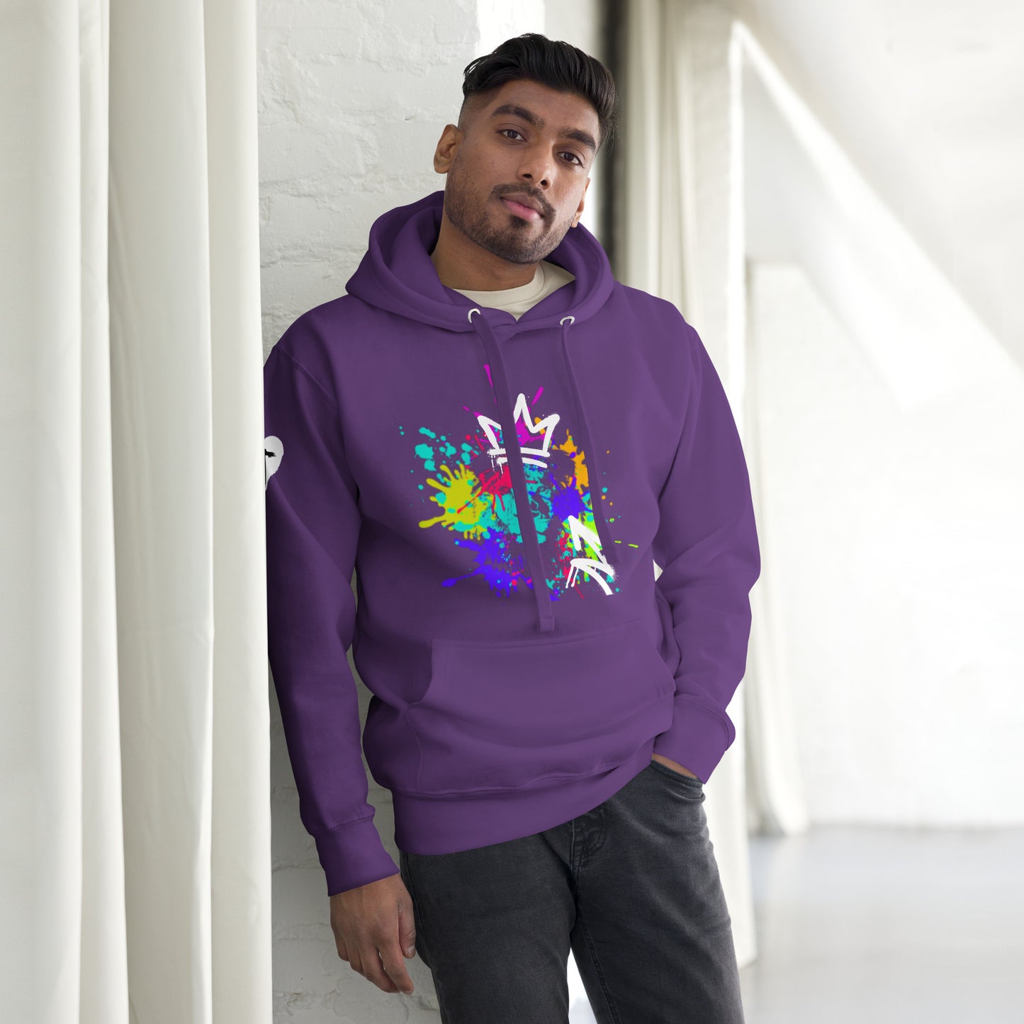 Crowned Lion, Splash Background, Grape, Unisex Hoodie